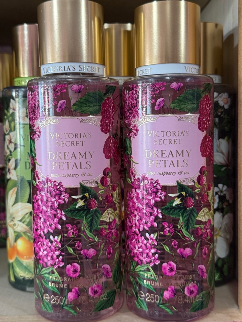 2 Victoria's Secret Dreamy Petals Body Mist - Pink & Gold Accents